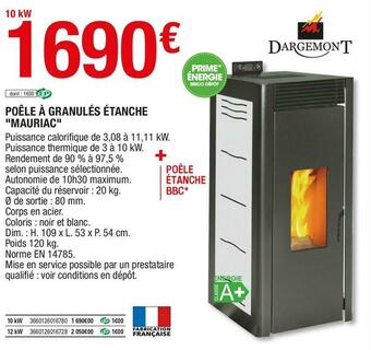 Brico Dépôt Dargemont poêle à granulés étanche "mauriac" offre