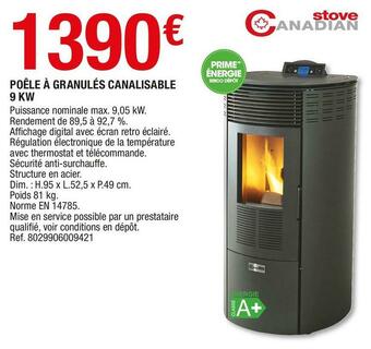 Stove canadian poêle à granulés canalisable 9 kw