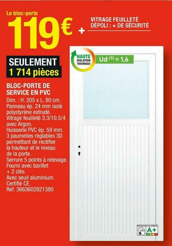 Brico Dépôt Bloc-porte de service en pvc offre