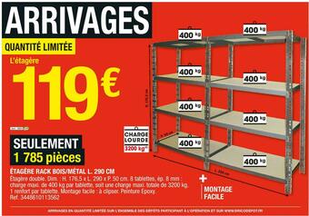 Brico Dépôt Étagère rack bois/métal l. 290 cm offre