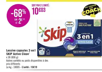 Casino Supermarchés SKIP Lessive capsules 3 en1 Active Clean offre