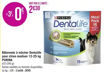 Géant Casino PURINA Bâtonnets à mâcher Dentalife pour chien medium 12-25 kg offre