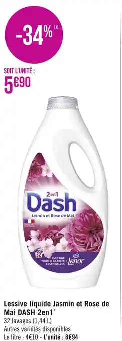 Géant Casino DASH Lessive liquide Jasmin et Rose de Mai 2en1 offre