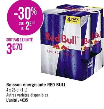 Casino Supermarchés RED BULL Boisson énergisante offre