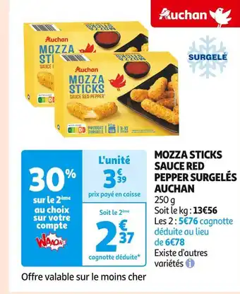 Auchan Supermarché AUCHAN MOZZA STICKS SAUCE RED PEPPER SURGELÉS offre