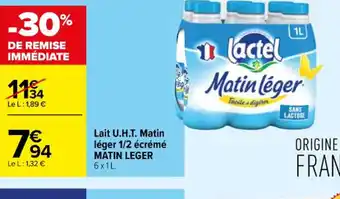 Carrefour Contact Lait U.H.T. Matin léger 1/2 écrémé MATIN LEGER 6x1L. offre