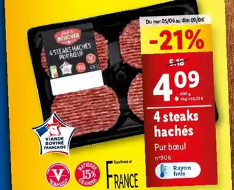 Lidl 4 steaks hachés offre