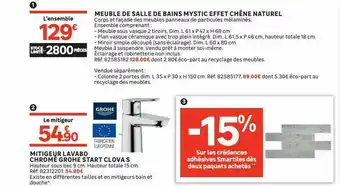 Mitigeur Lavabo Chromé Grohe Start Clova S, Meuble De Salle De Bains Mystic Effet Chêne Natural
