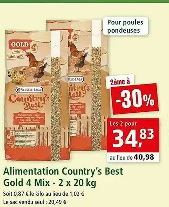 Maxi Zoo Alimentation Country's Best Gold 4 Mix - 2 X 20 Kg offre