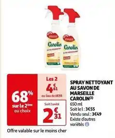 Auchan Carolin - spray nettoyant au savon de marseille offre