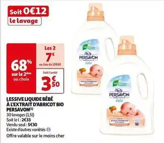 Auchan Persavon - lessive liquide bébé à l'extrait d'abricot bio offre