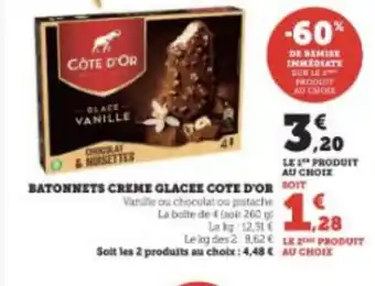 Super U BATONNETS CREME GLACEE COTE D'OR SOIT offre
