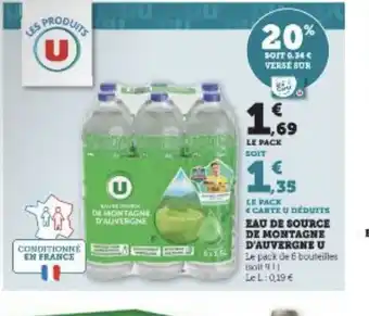 Super U Eau de source de montagne d'Auvergne U offre