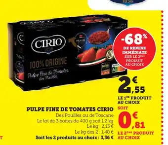 Super U PULPE FINE DE TOMATES CIRIO offre
