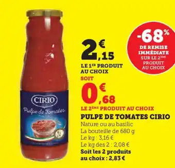 Super U PULPE DE TOMATES CIRIO offre