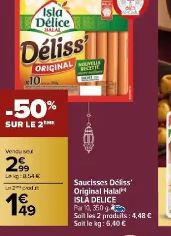 Carrefour Market Saucisses Déliss' Original Halal offre