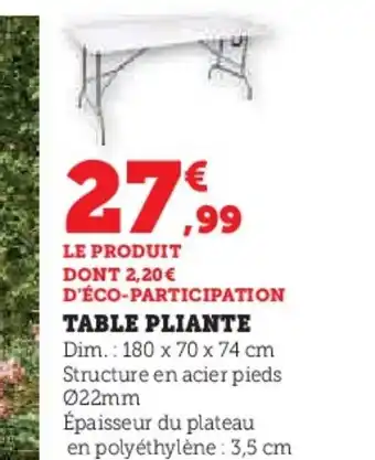 Hyper U TABLE PLIANTE offre