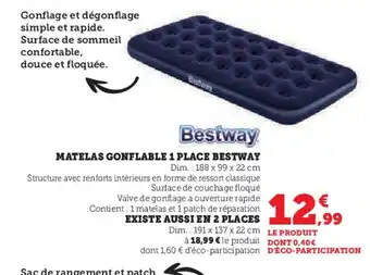 Hyper U MATELAS GONFLABLE 1 PLACE BESTWAY offre