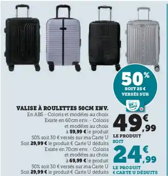 Hyper U VALISE À ROULETTES 50CM ENV. offre