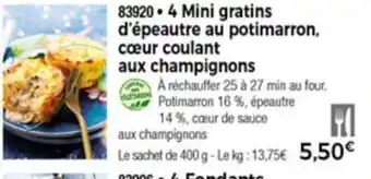 Thiriet 4 Mini gratins d'épeautre au potimarron cœur coulant aux champignons offre