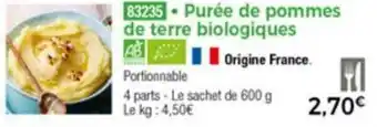Thiriet Purée de pommes de terre biologiques offre