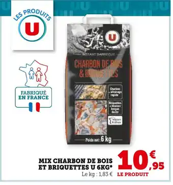 Super U U MIX CHARBON DE BOIS ET BRIQUETTES U 6KG offre