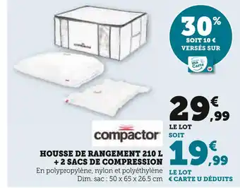Super U Compactor HOUSSE DE RANGEMENT 210 L + 2 SACS DE COMPRESSION offre