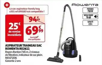 Auchan Rowenta - aspirateur traineau sac ro2611 offre