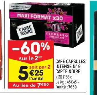Leader Price CAFÉ CAPSULES INTENSE N° 9 CARTE NOIRE offre