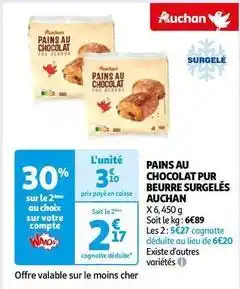 Auchan Auchan - pains au chocolat pur beurre surgeles offre