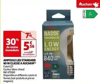 Auchan Auchan - ampoule led standard 60 w classe a offre