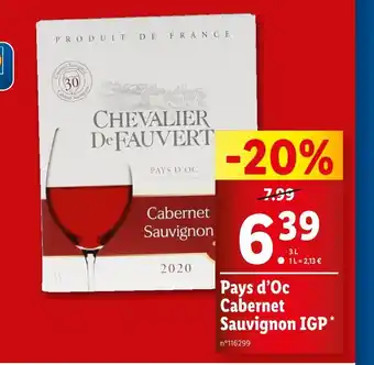 Lidl CHEVALIER DE FAUVERT Pays d’Oc Cabernet Sauvignon IGP offre