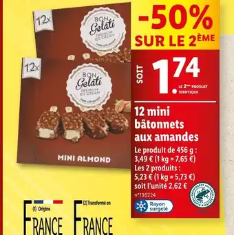 Lidl Bon Gelati 12 mini bâtonnets aux amandes offre