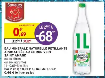 Intermarché SAINT AMAND EAU MINÉRALE NATURELLE PÉTILLANTE AROMATISÉE AU CITRON VERT offre