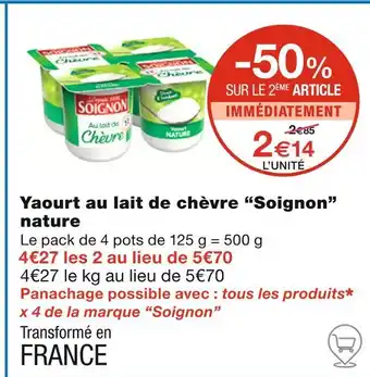 Monoprix Soignon Yaourt au lait de chèvre nature offre