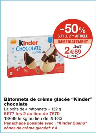 Monoprix Kinder Bâtonnets de crème glacée chocolate offre