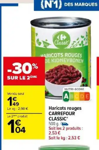 Carrefour Haricots rouges CARREFOUR CLASSIC offre