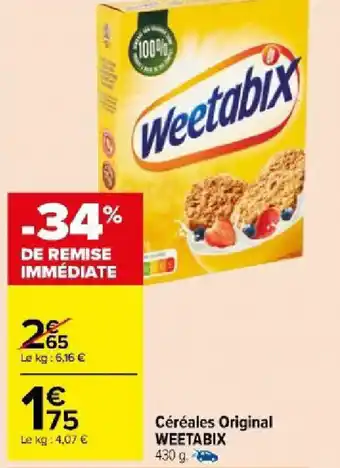 Carrefour Céréales Original WEETABIX 430 g. offre