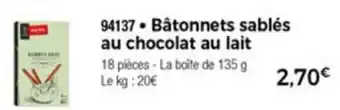 Thiriet Bâtonnets sablés au chocolat au lait offre