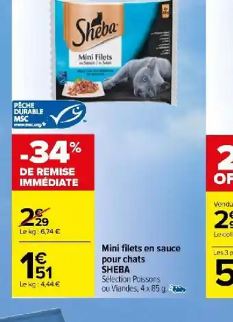 Carrefour Mini filets en sauce pour chats SHEBA offre