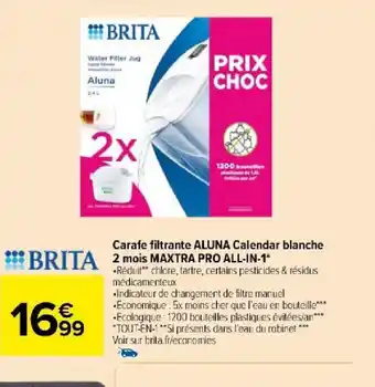 Carrefour Carafe filtrante ALUNA Calendar blanche offre