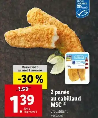 Lidl 2 Panés au cabillaud MSC offre