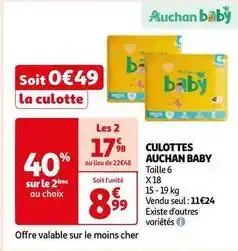 Auchan Auchan baby - culottes offre