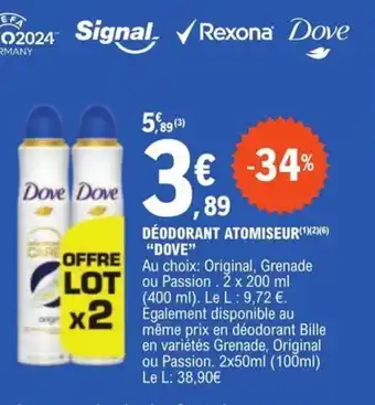 E.Leclerc DÉODORANT ATOMISEUR(1)(2)(6) "DOVE" offre