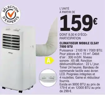 E.Leclerc CLIMATISEUR MOBILE ELSAY 7000 BTU offre