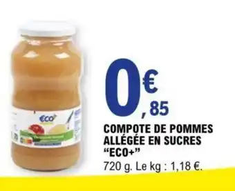 E.Leclerc COMPOTE DE POMMES ALLÉGÉE EN SUCRES "ECO+" offre