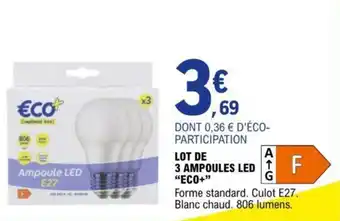 E.Leclerc LOT DE 3 AMPOULES LED "ECO+" offre