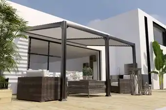 Melbourne - Pergola adossée bioclimatique 3x4m en aluminium - Couleurs du Monde