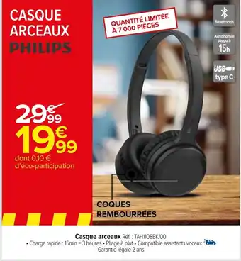 Carrefour Casque arceaux Réf.: TAH1108BK/00 offre