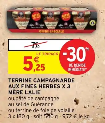 Intermarché Hyper TERRINE CAMPAGNARDE AUX FINES HERBES X 3 MÈRE LALIE offre